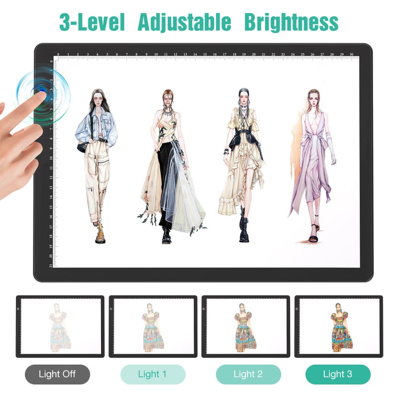 comzler A4 LED Light Board, 3 Level Dimmable Brightness USB Power Artcraft Light Table for Tracing, Light Drawing Sketch Pad for Animation, Sketching, Drawing, Stenciling, Artists - Black - Image 3